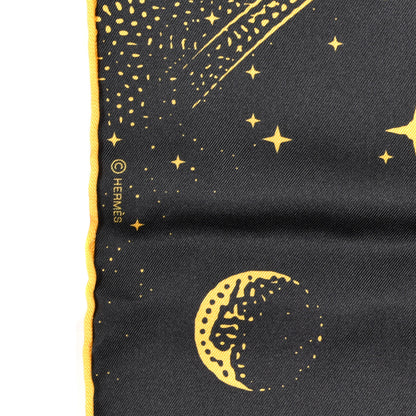 Hermes Silk Clair De Lune Double Face Scarf 90 Black Jaune D'Or Bleu 3 of 4