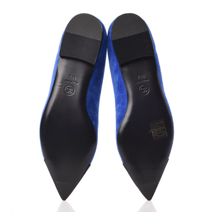 Chanel Suede Satin Cap Toe Gabrielle Ballerina Flats 39.5 Royal Blue Black 5 of 10