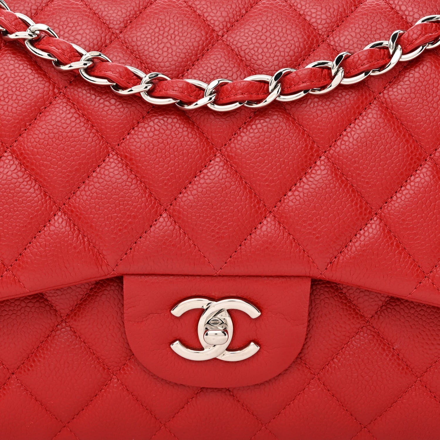 Chanel Caviar Quilted Jumbo Double Flap Red 8 of 10