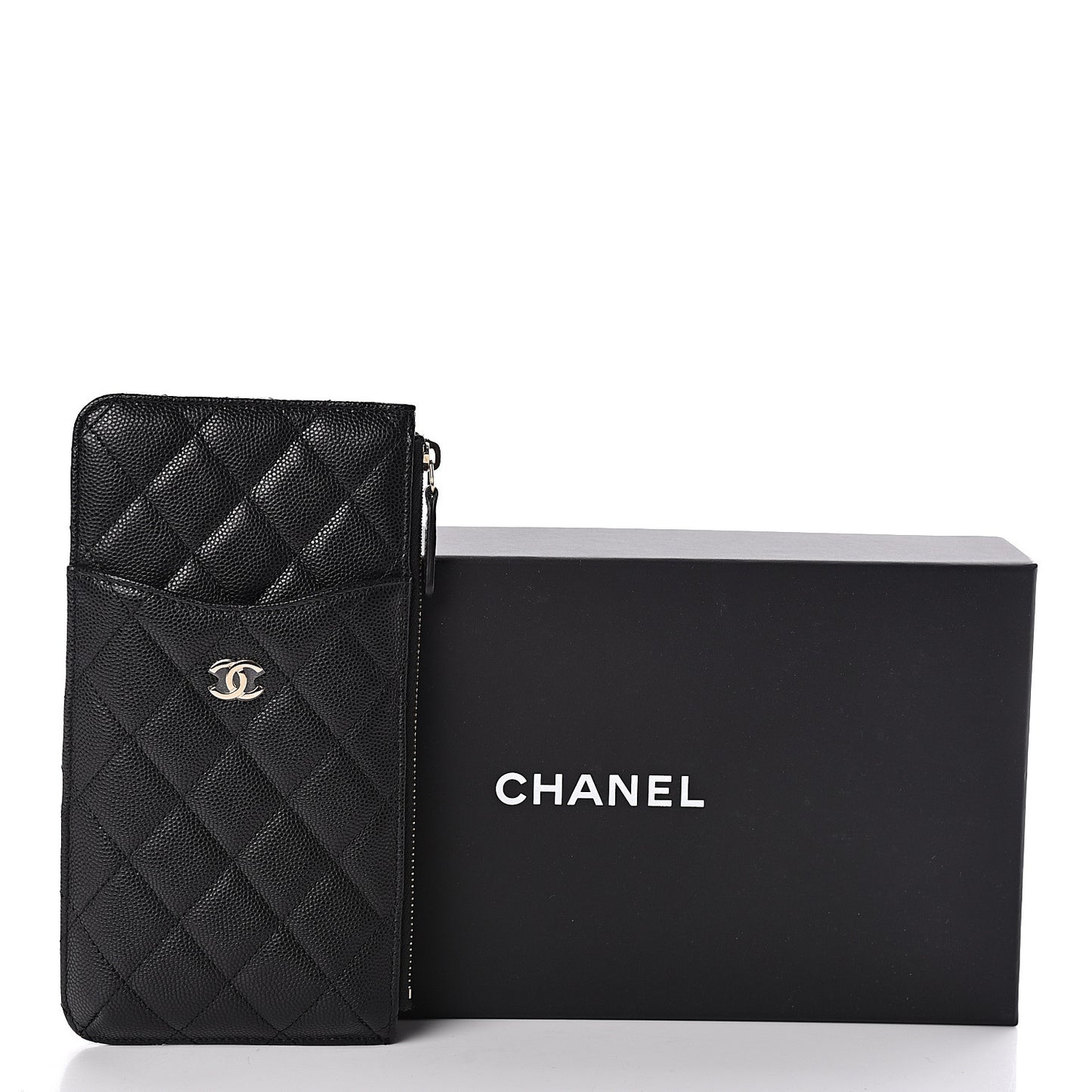 Caviar Quilted Classic Flat Wallet Pouch Black