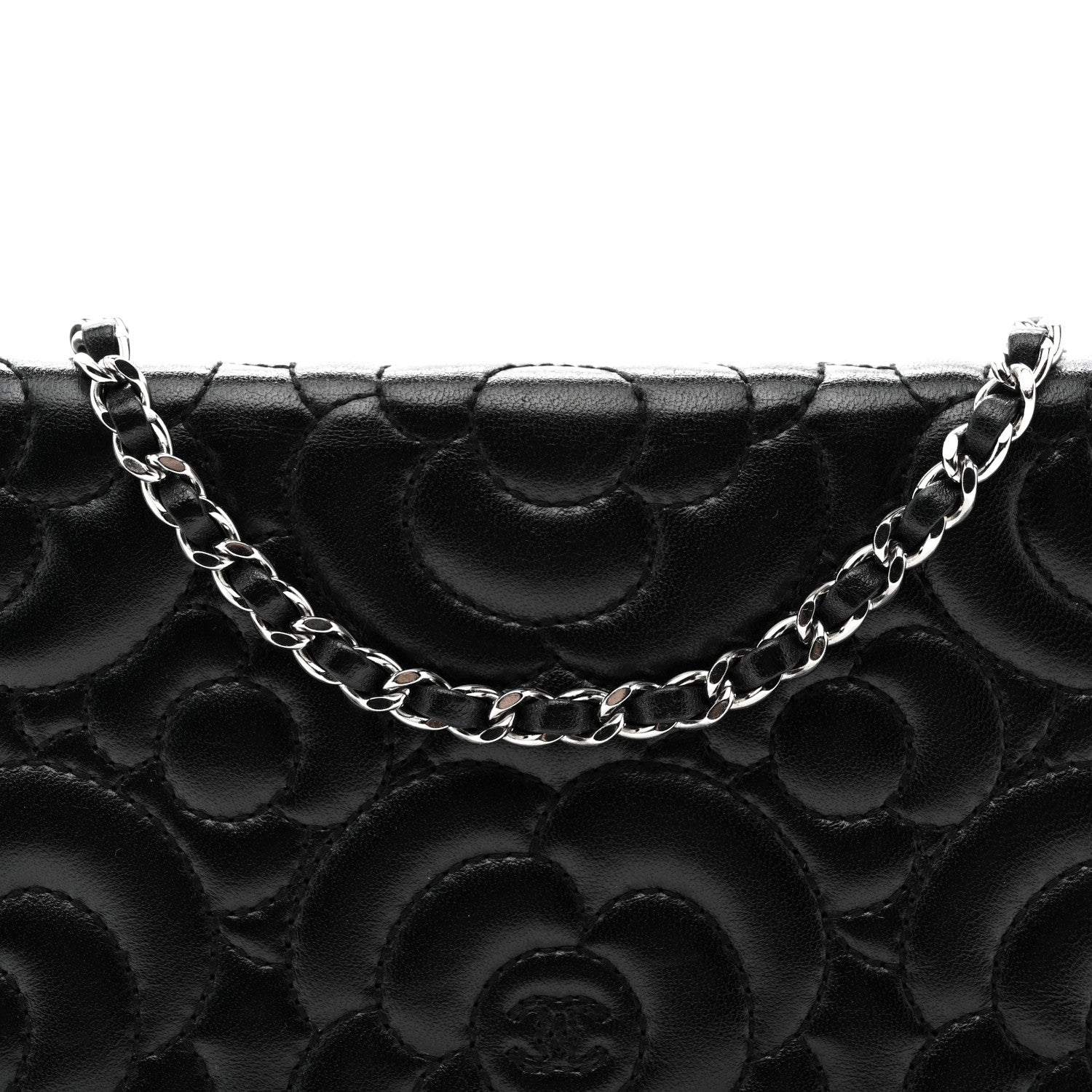 Chanel Lambskin Camellia Quilted Wallet On Chain WOC Black 5 of 11