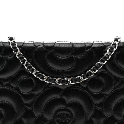 Chanel Lambskin Camellia Quilted Wallet On Chain WOC Black 5 of 11
