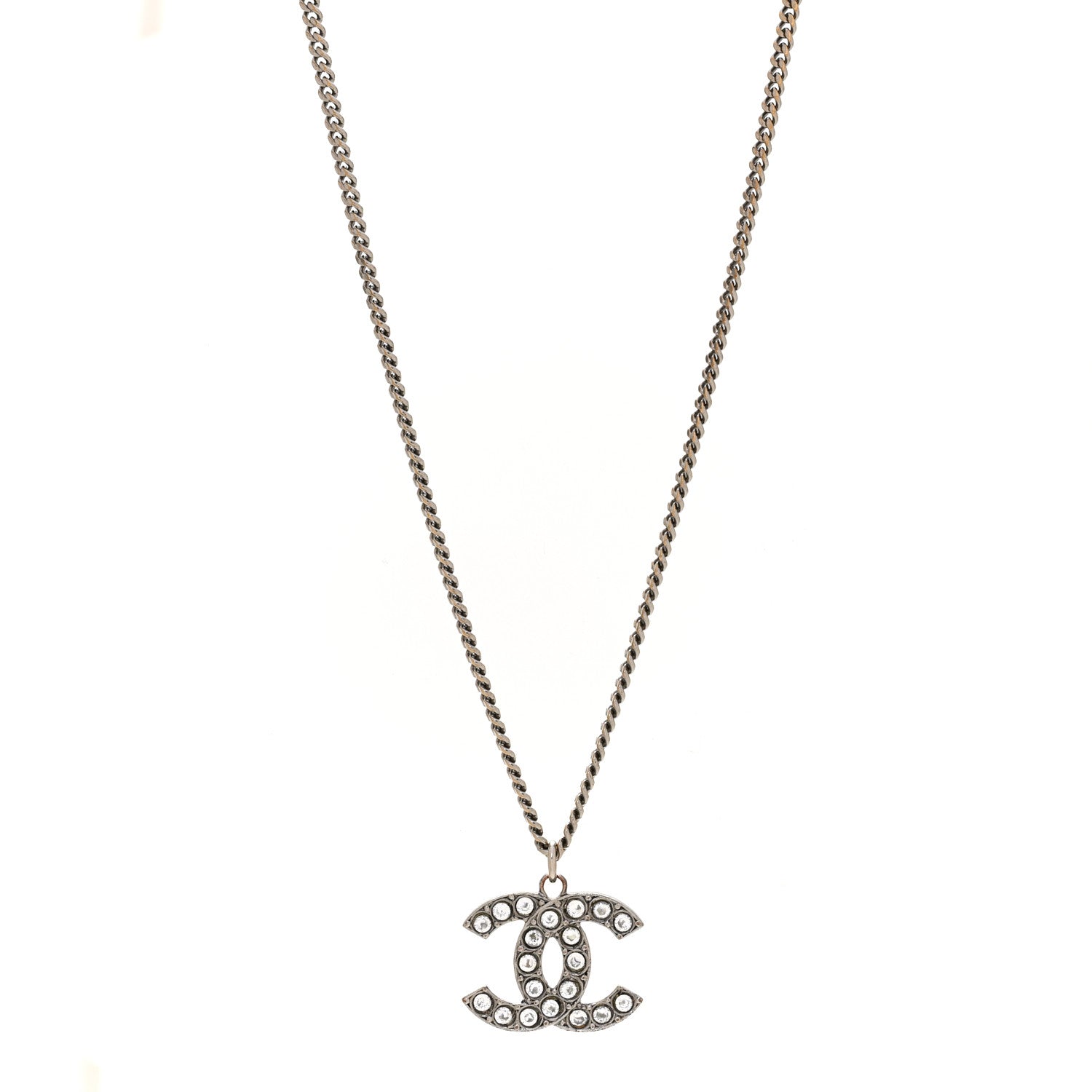 Chanel Crystal CC Pendant Necklace Silver 1 of 6