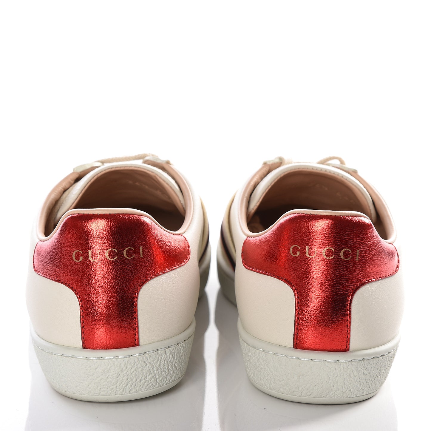 Calfskin Stripe Womens New Ace Sneakers 36.5 New Mystic White Ecru Red Flame