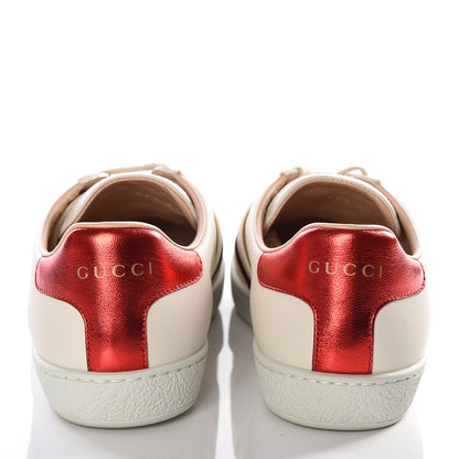 Gucci Calfskin Stripe Womens New Ace Sneakers 36.5 New Mystic White Ecru Red Flame 6 of 12