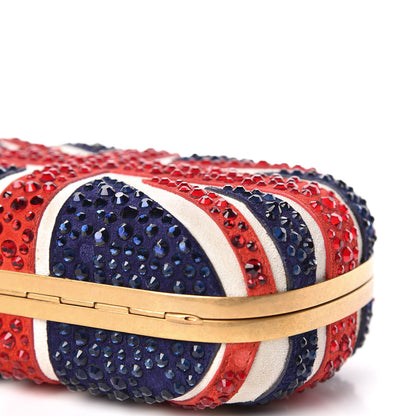 Alexander McQueen Suede Swarovski Crystal Pearl Britannia Skull Box Clutch Red Blue 7 of 13