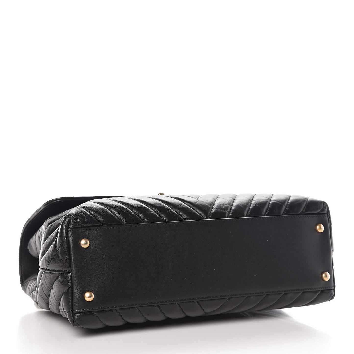Calfskin Chevron Quilted Large Coco Handle Flap Light Black