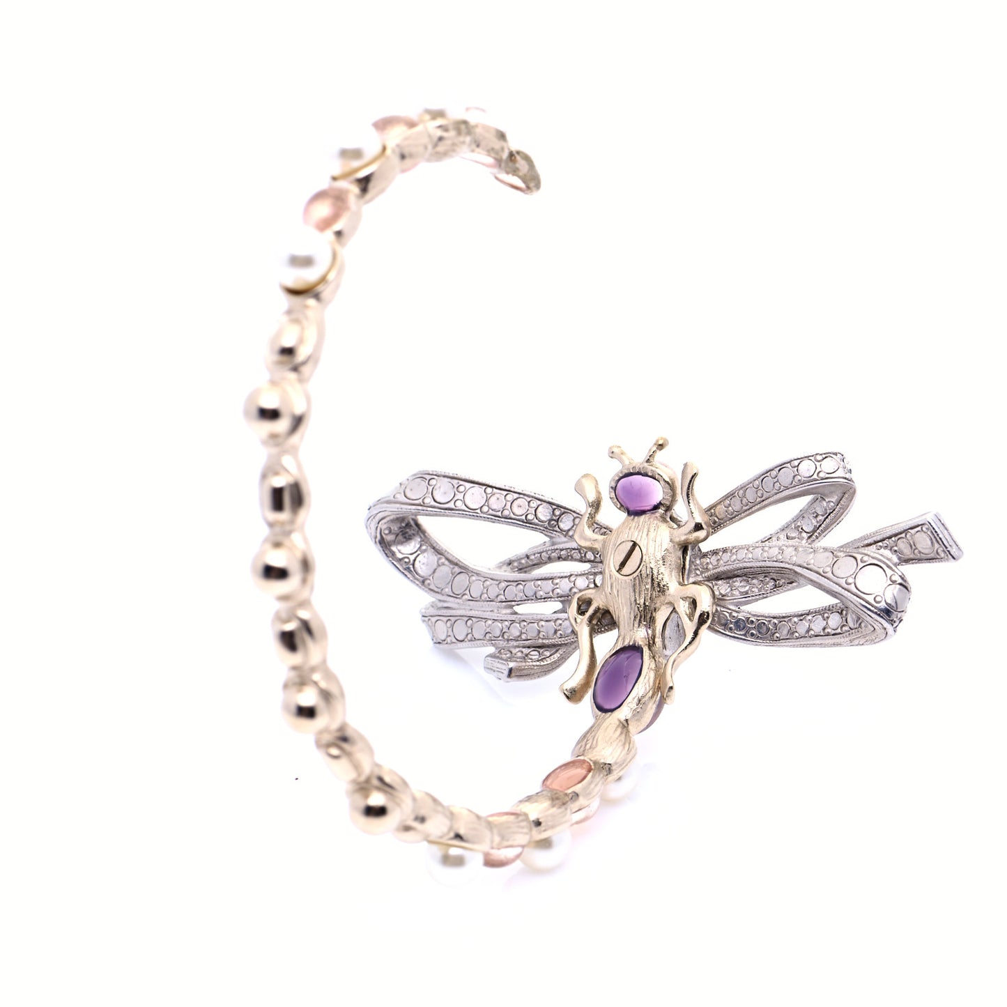 Crystal Pearl CC Dragonfly Bracelet Gold