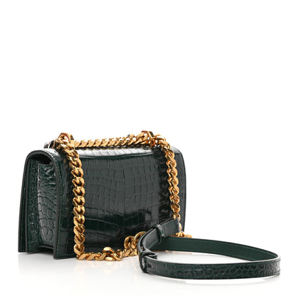 Alexander McQueen Shiny Crocodile Embossed Jeweled Satchel Emerald 3 of 13