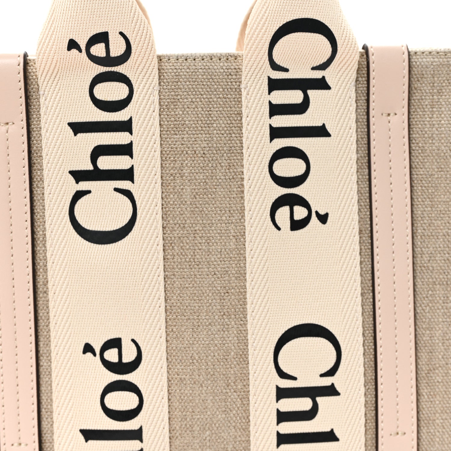 Chloe Linen Calfskin Small Woody Ribbon Tote With Strap White Pink White Pink 8 of 12