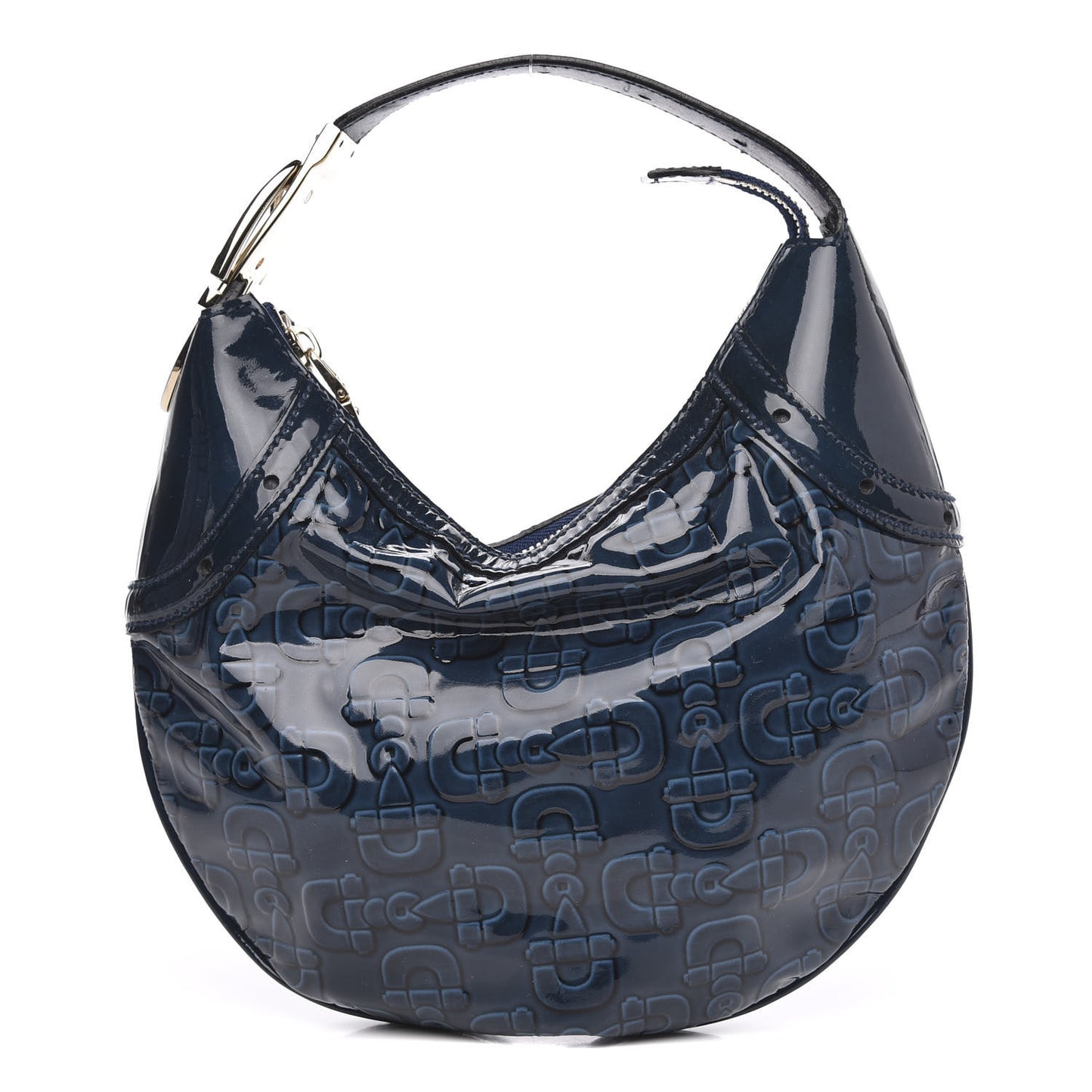 Patent Calfskin Horsebit Embossed Glam Hobo Blue