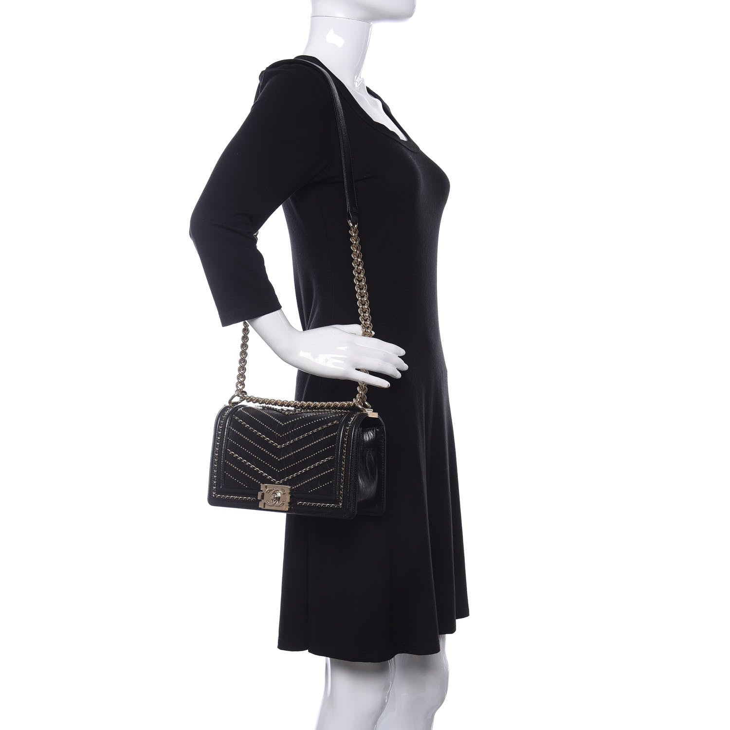 Chanel Crumpled Calfskin Chevron Chain Medium Boy Flap Black 2 of 11