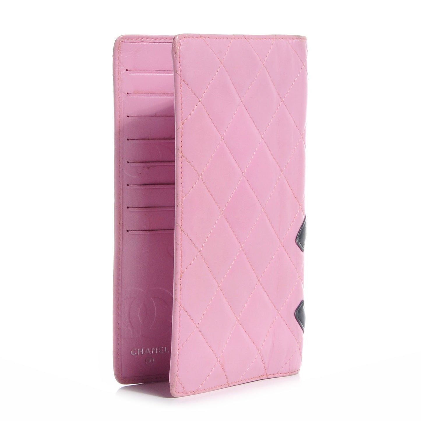 Calfskin Quilted Cambon Quilted Yen Wallet Pink