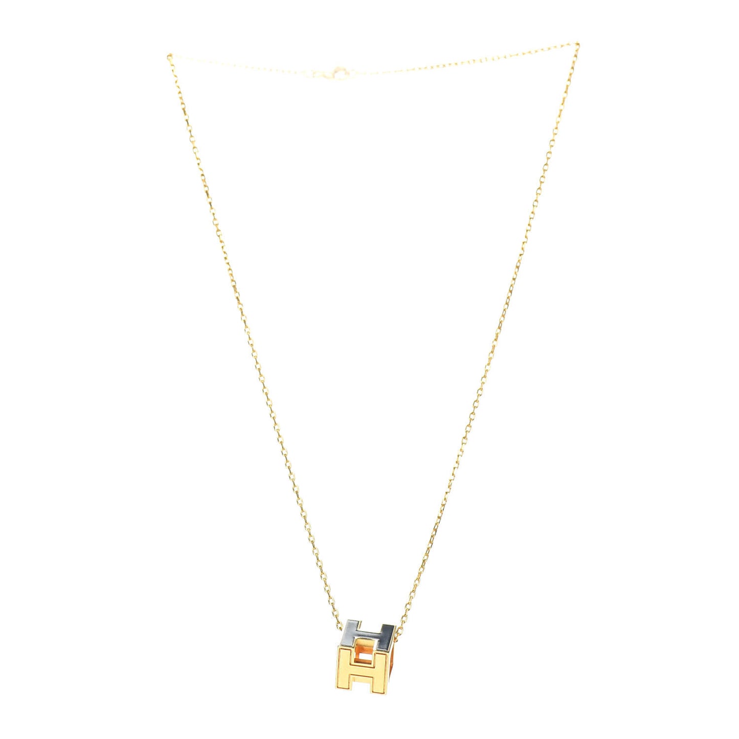 Gold Lacquered Cage d'H Pendant Necklace Black
