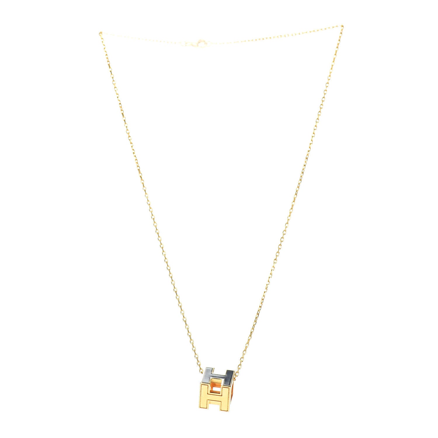 Hermes Gold Lacquered Cage d'H Pendant Necklace Black 3 of 6