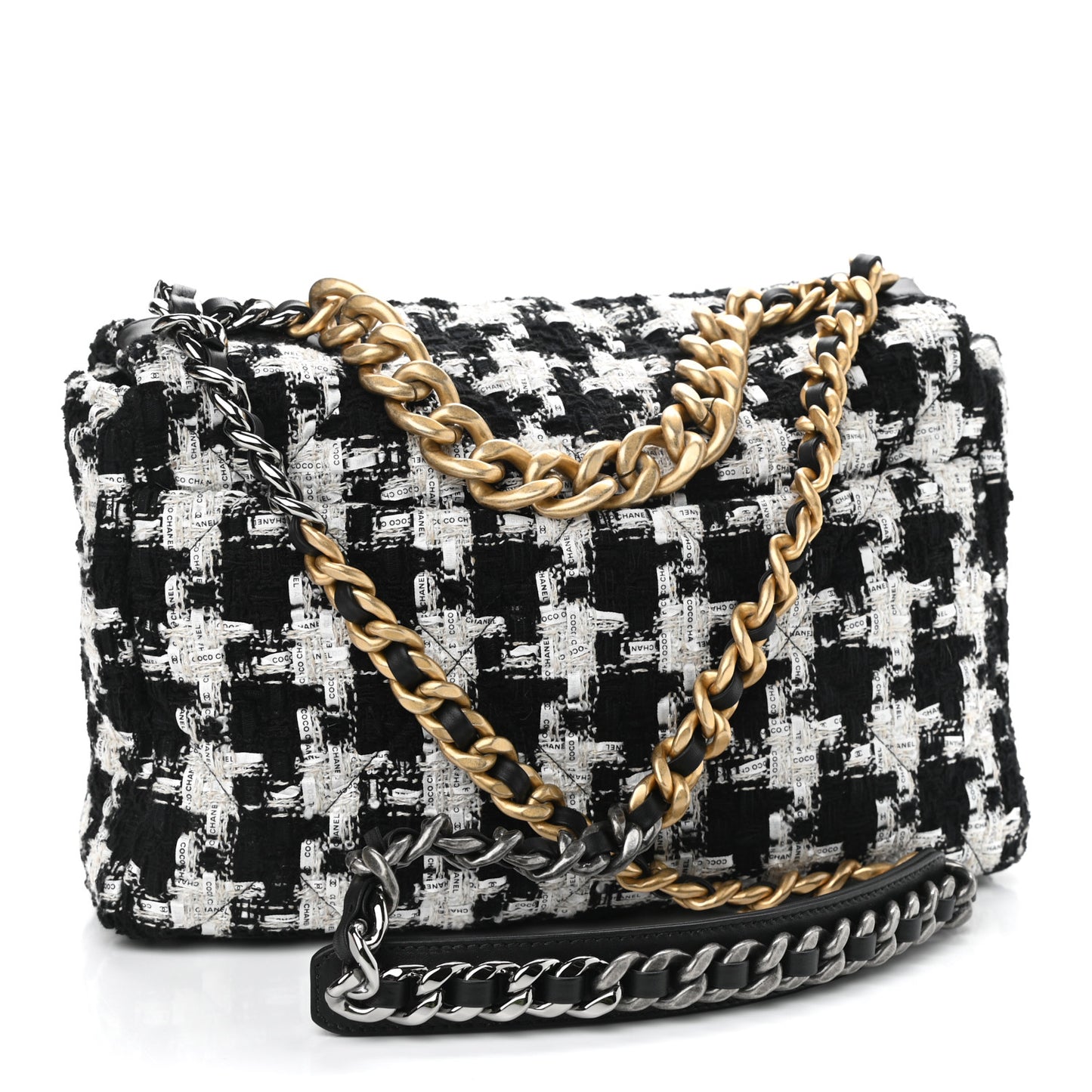 Tweed Quilted Large Chanel 19 Flap Black Ecru White