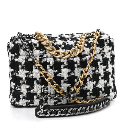 Chanel Tweed Quilted Large Chanel 19 Flap Black Ecru White 2 of 10
