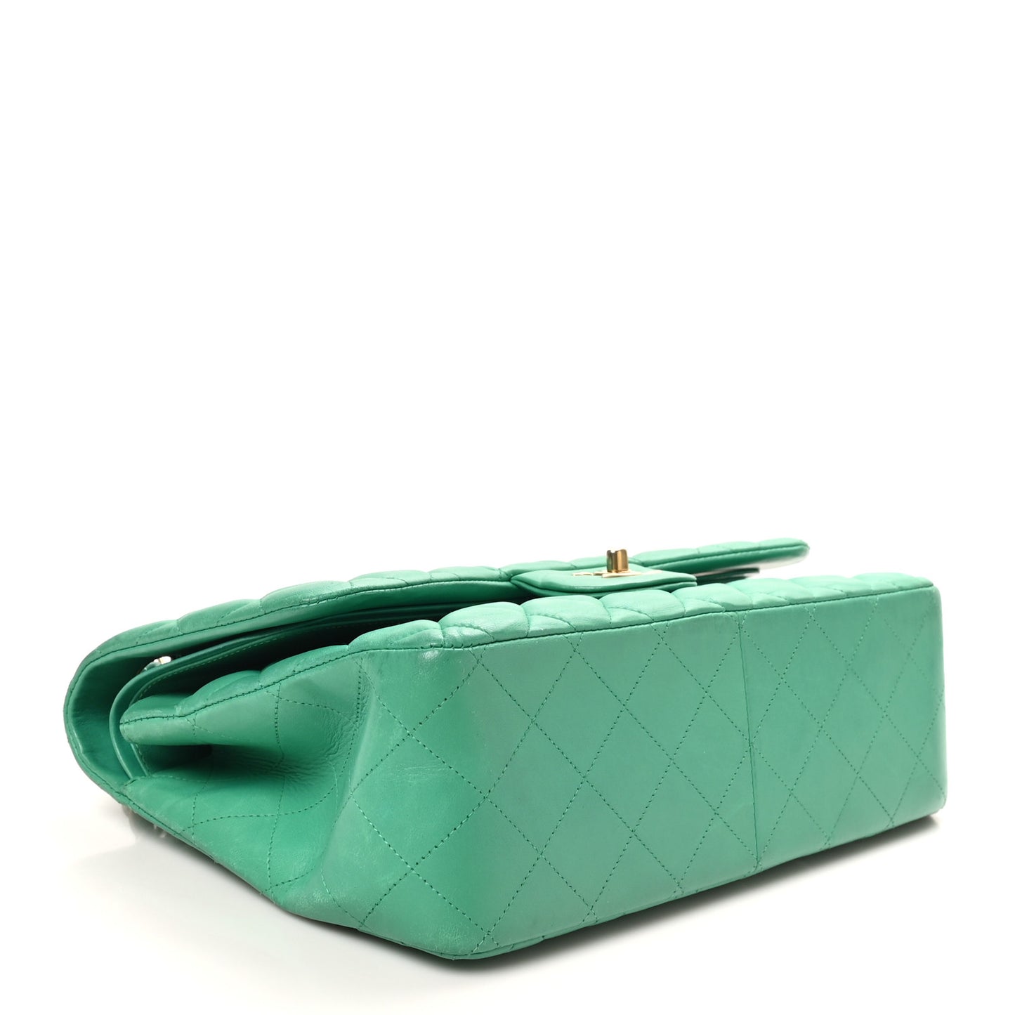 Lambskin Quilted Jumbo Double Flap Green