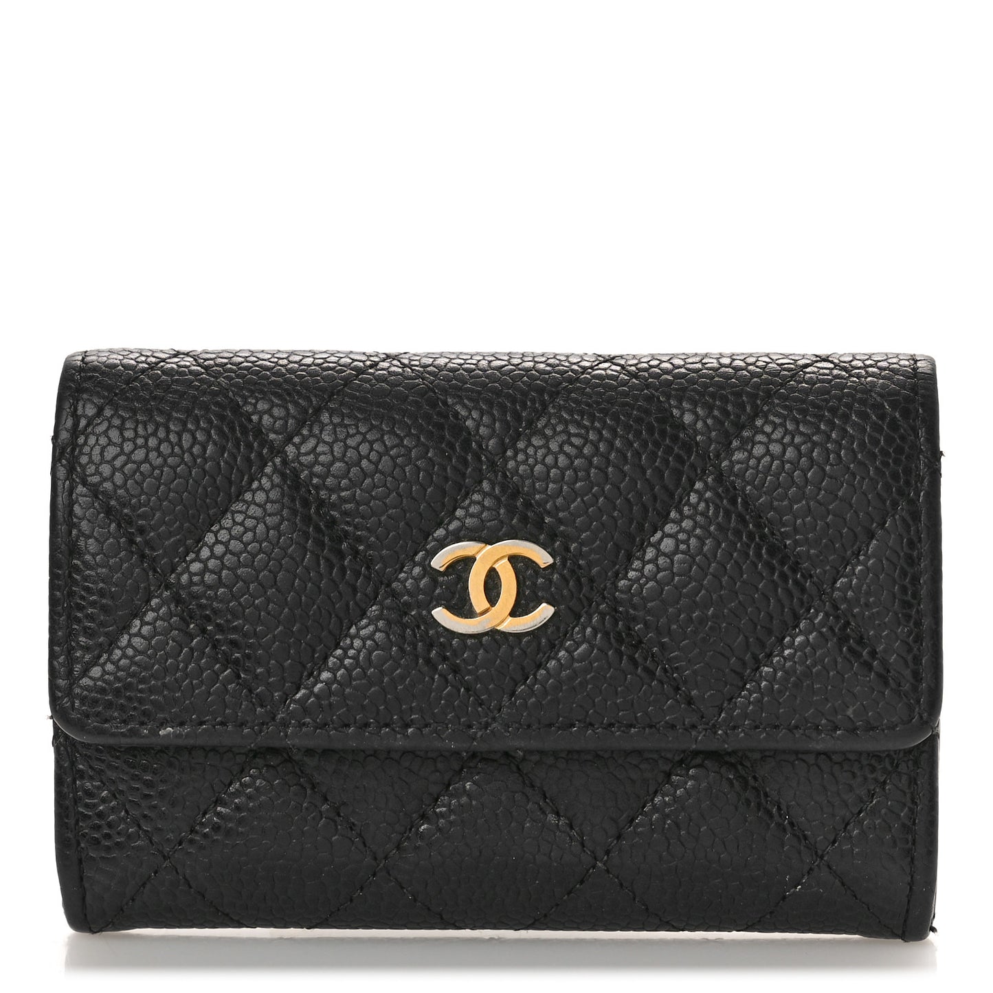 Caviar Quilted Flap Card Holder Black