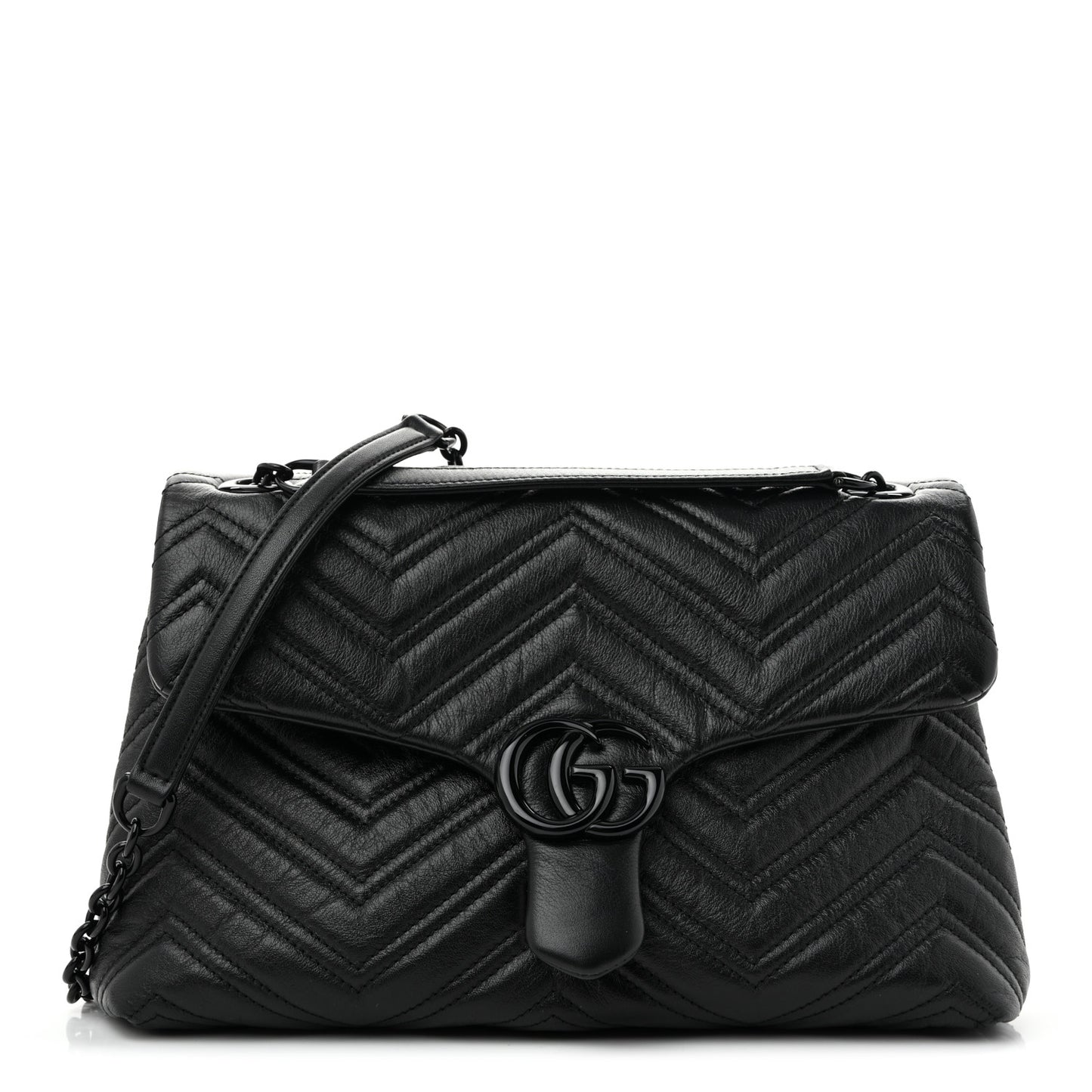 Soft Calfskin Matelasse Monochrome Medium GG Marmont Shoulder Bag Black