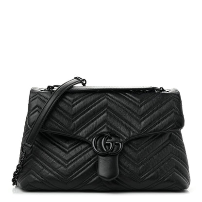 Gucci Soft Calfskin Matelasse Monochrome Medium GG Marmont Shoulder Bag Black 1 of 10