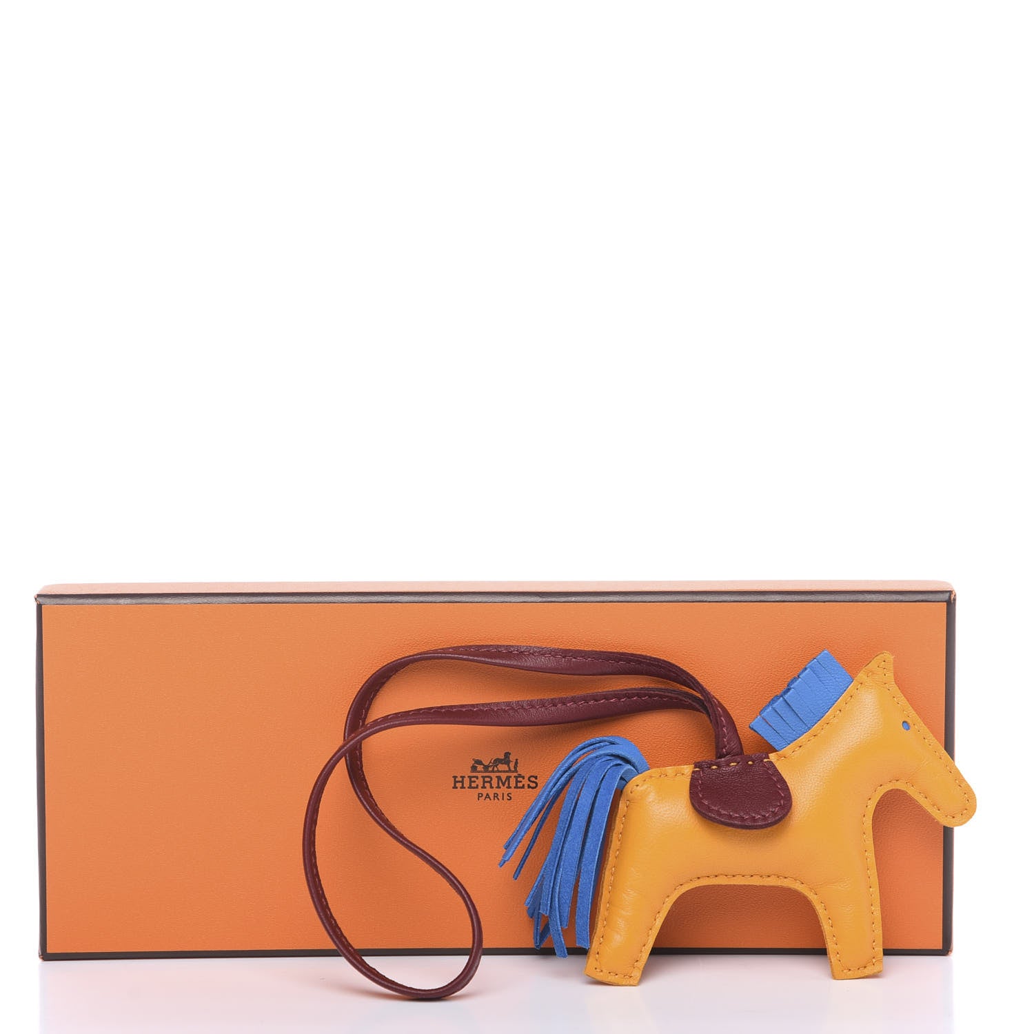 Hermes Milo Lambskin Grigri Rodeo Horse Bag Charm PM Jaune D'Or Bleu Zanzibar Rouge H 4 of 4