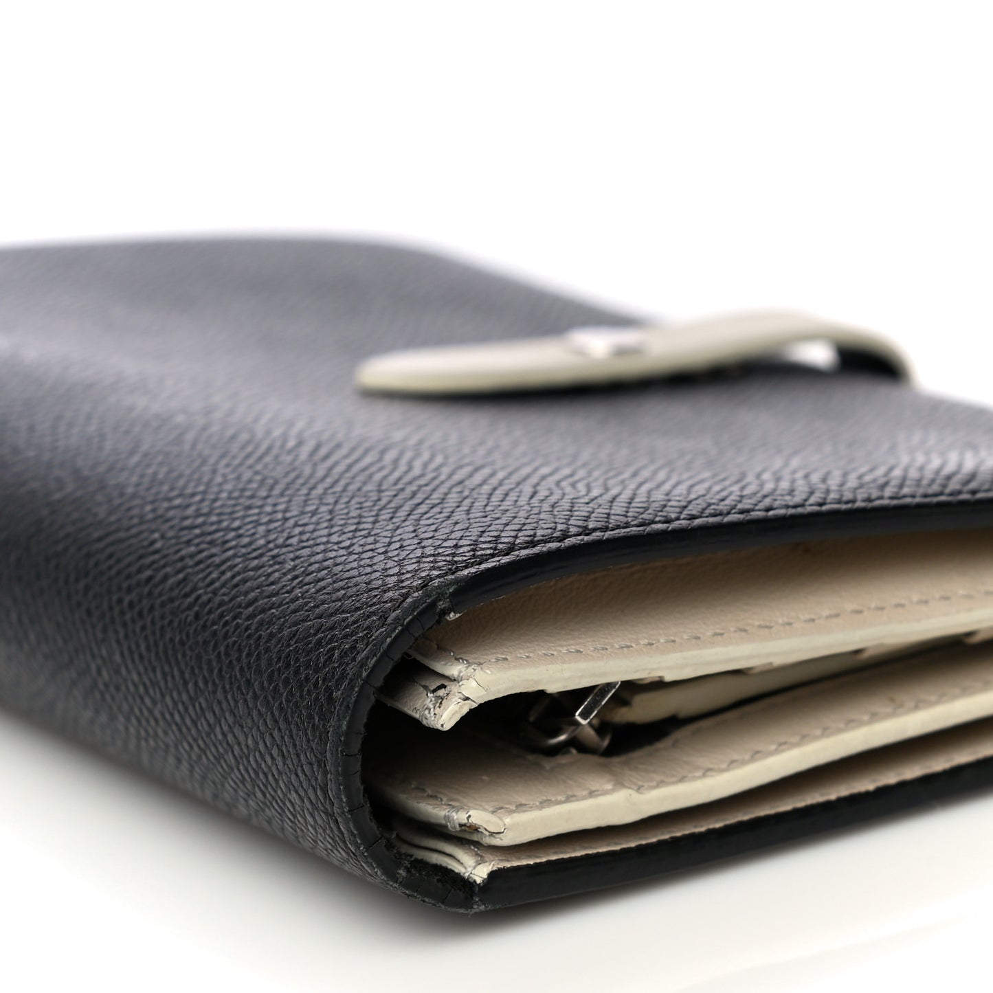 Grained Calfskin Large Multifunction Strap Wallet Black Chalk