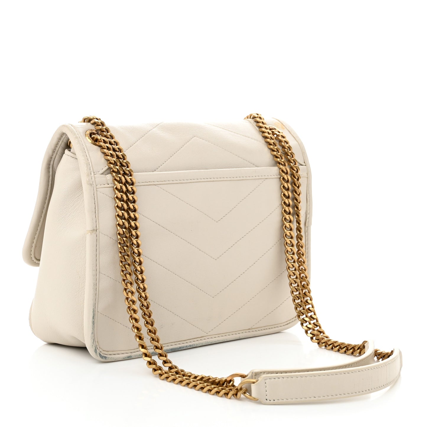 Crinkled Calfskin Matelasse Monogram Baby Niki Chain Satchel Ivory