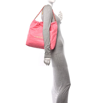 Chanel Shiny Calfskin Quilted Chanel 22 Drawstring Bag Coral Pink 2 of 12