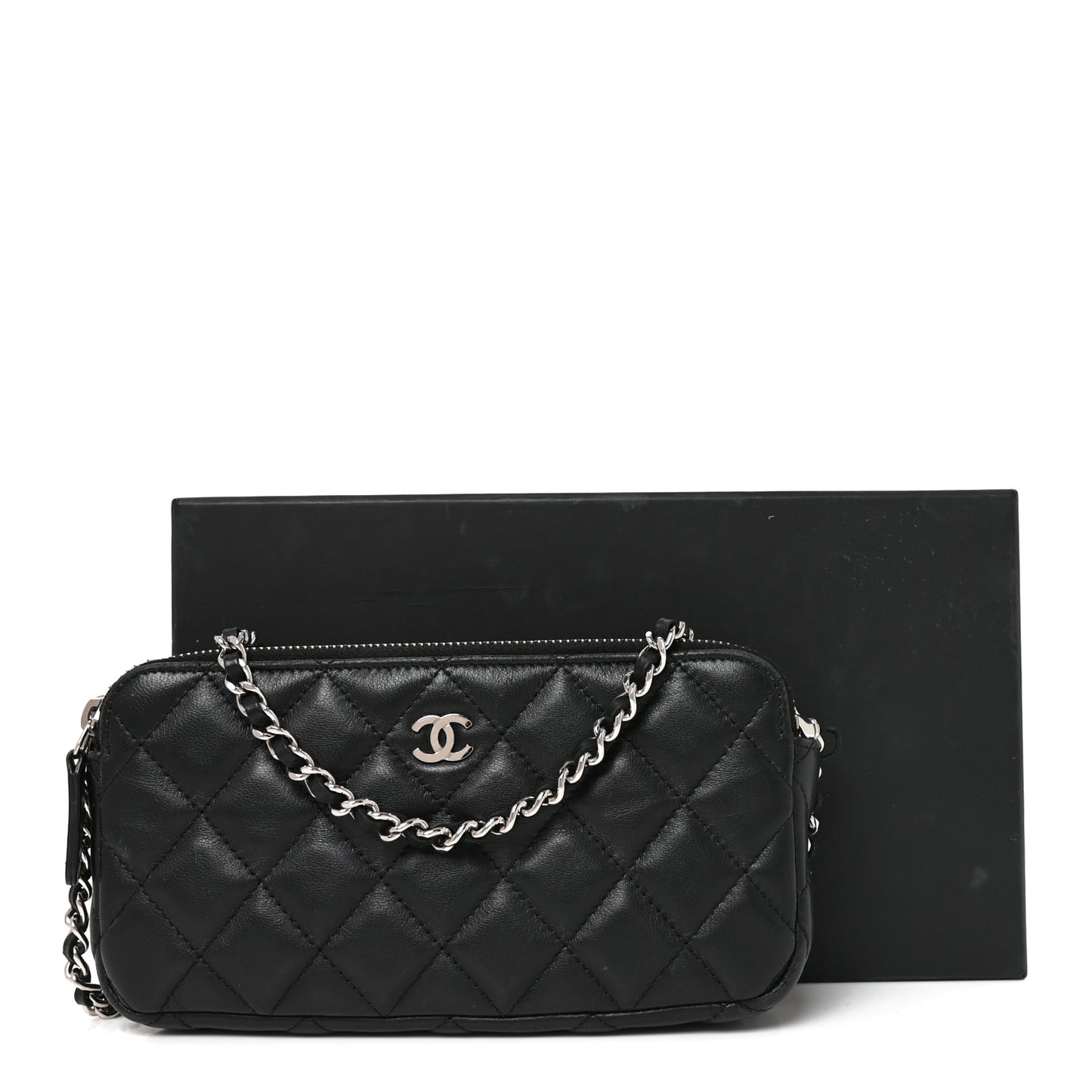Lambskin Quilted Small Clutch With Chain Black