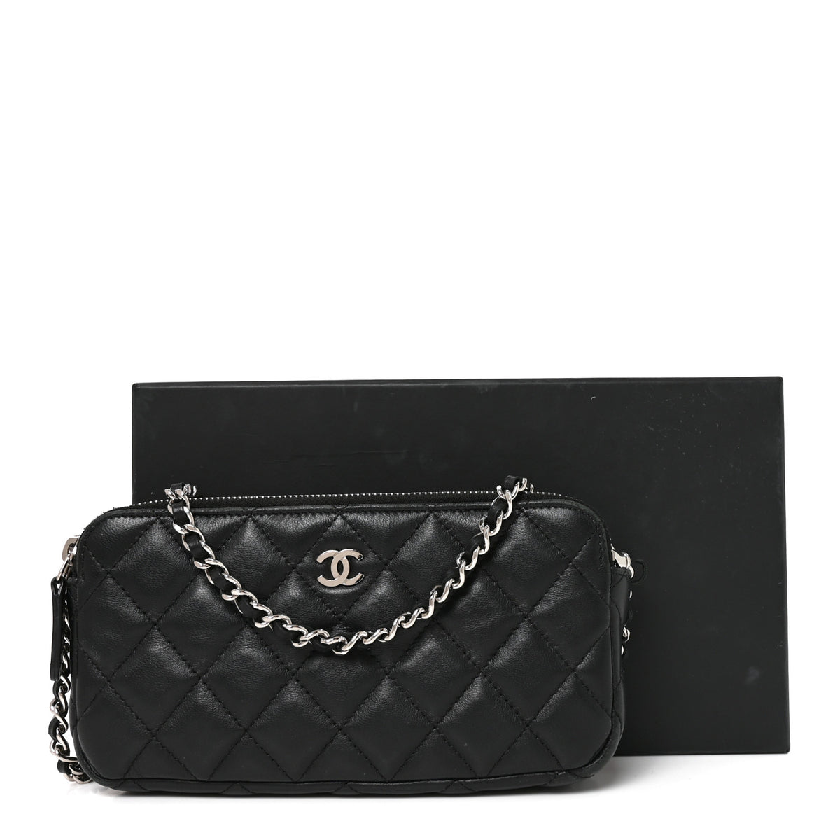Chanel Lambskin Quilted Small Clutch With Chain Black 10 of 10