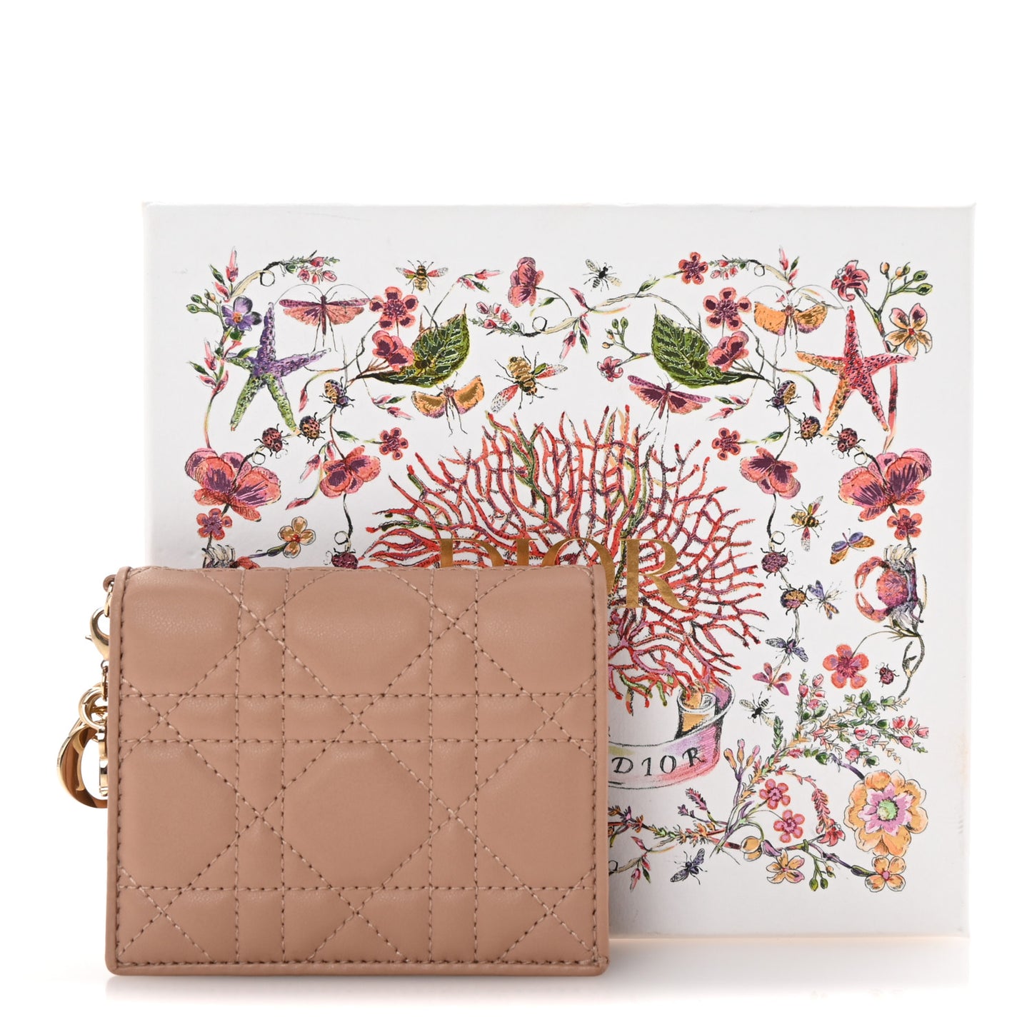 Calfskin Cannage Mini Lady Dior Wallet Fard