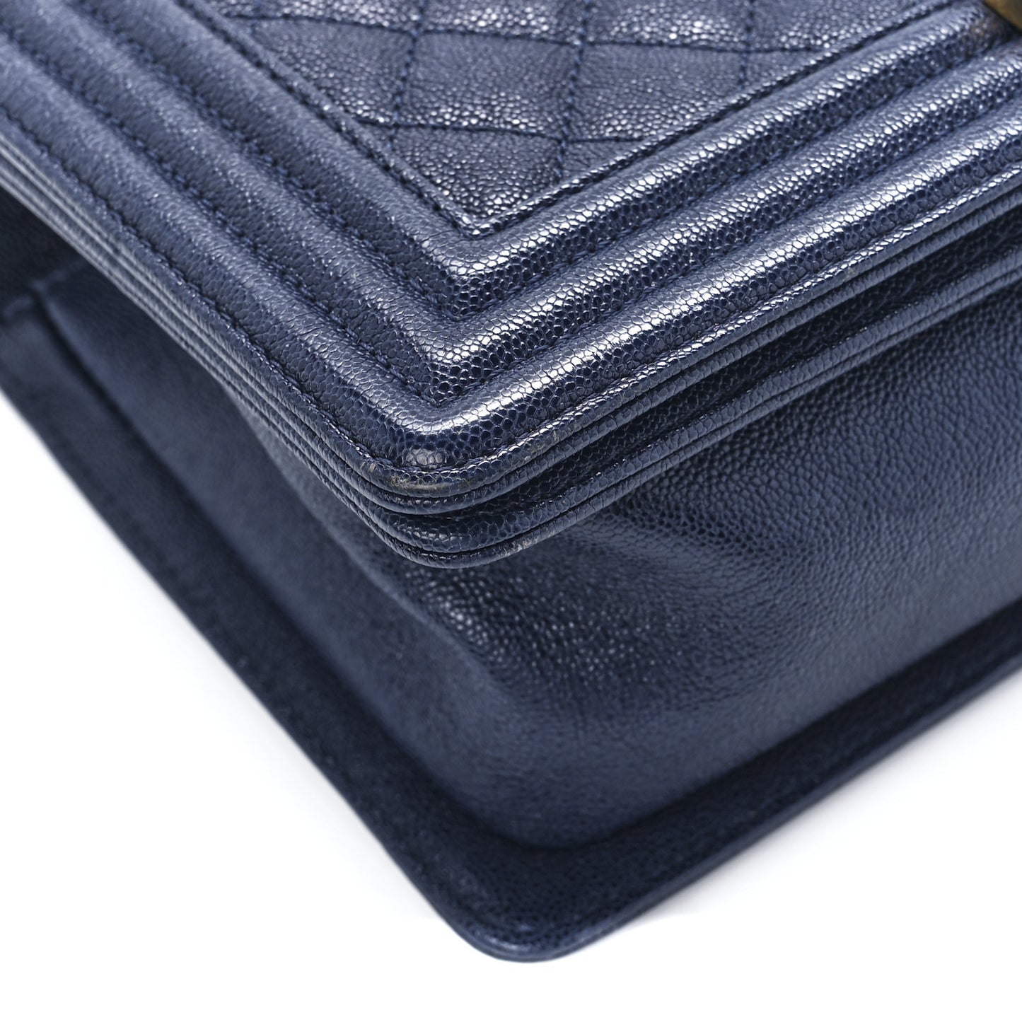 Caviar Quilted Medium Boy Flap Dark Navy Blue