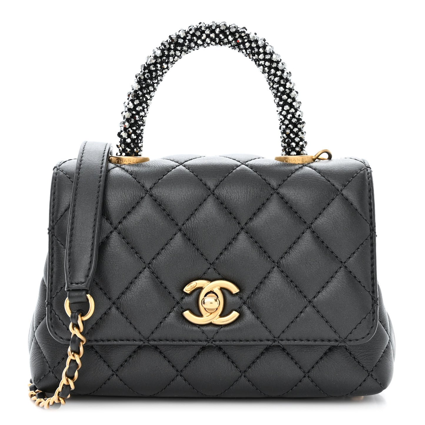 Calfskin Strass Quilted Extra Mini Coco Handle Flap Dark Grey