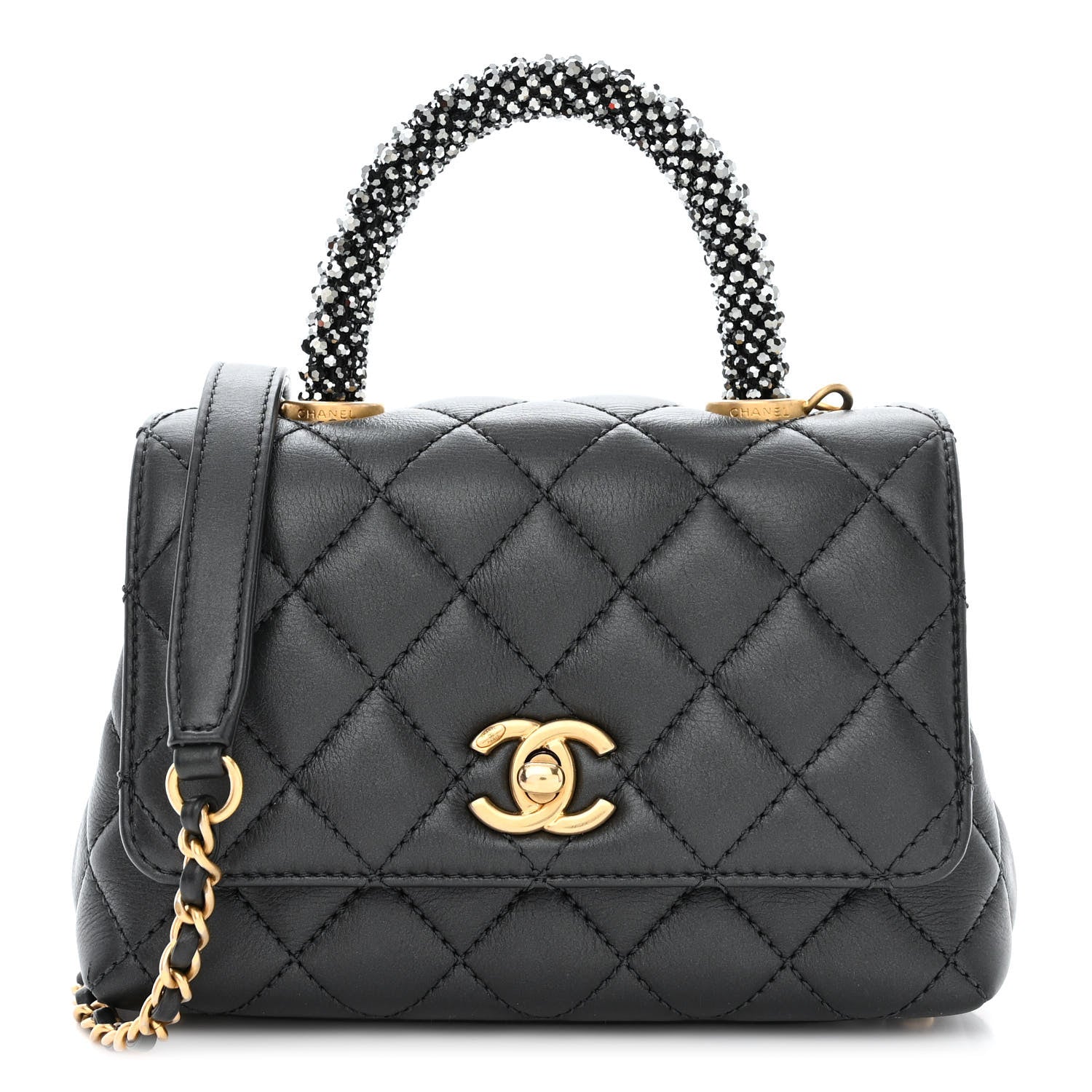 Chanel Calfskin Strass Quilted Extra Mini Coco Handle Flap Dark Grey 1 of 12