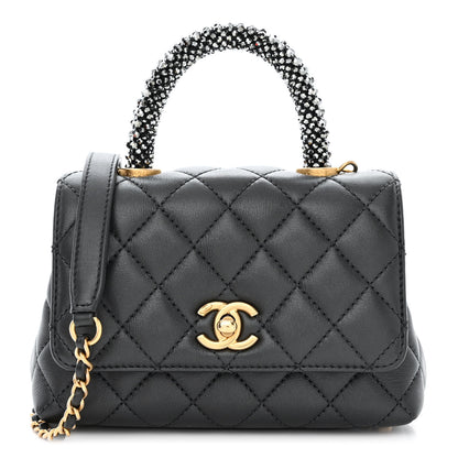 Chanel Calfskin Strass Quilted Extra Mini Coco Handle Flap Dark Grey 1 of 12