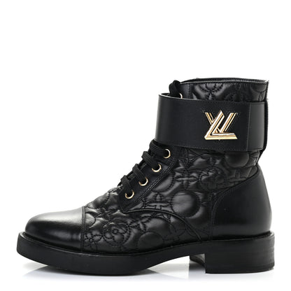 Louis Vuitton Calfskin Embossed Wonderland Ranger Boots 36.5 Black 1 of 9
