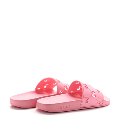 Gucci Rubber GG Monogram Perforated Womens Slide Sandals 37 Rose Box 5 of 8