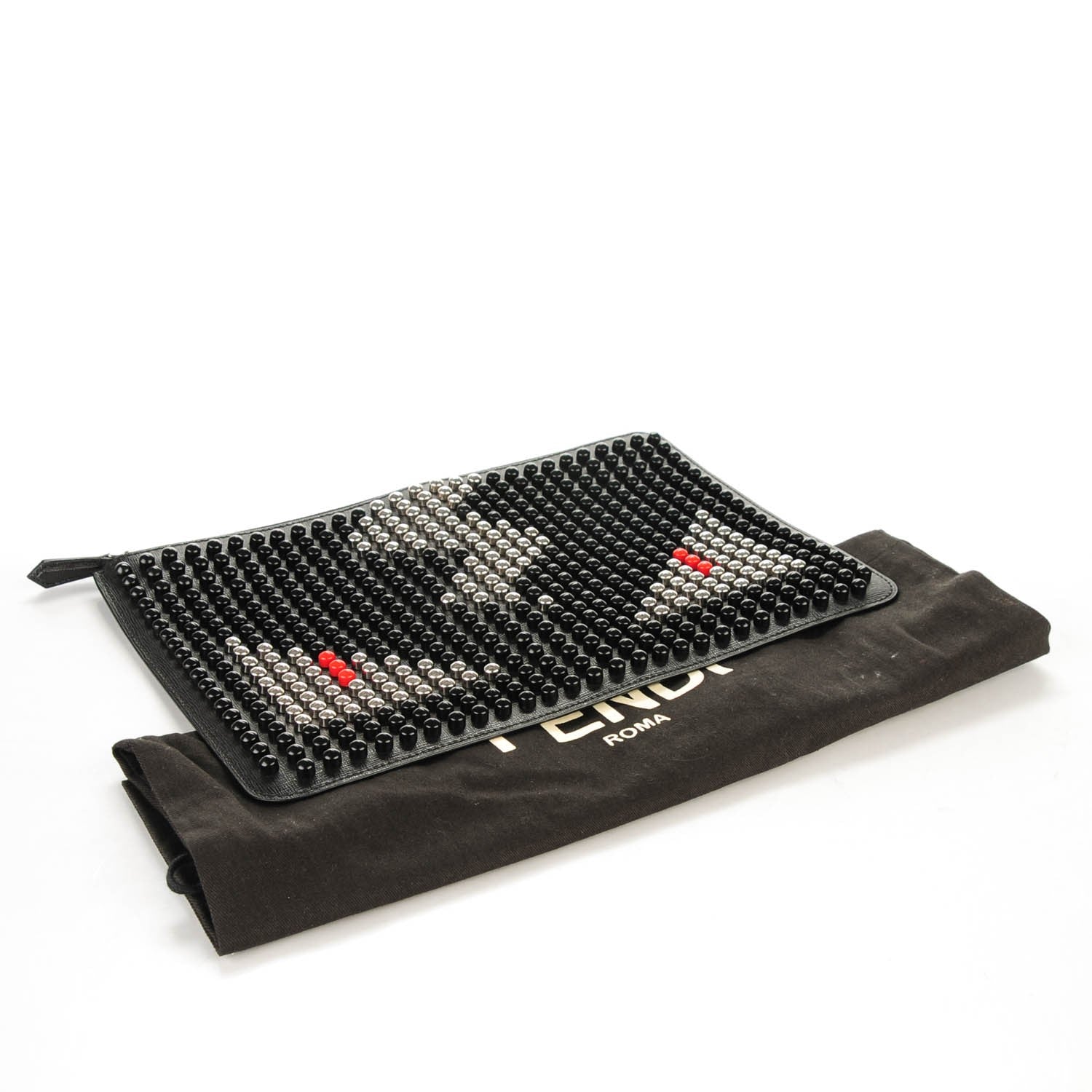 Fendi Vitello Elite Lightning Monster Eyes Studded Pouch Black 4 of 7