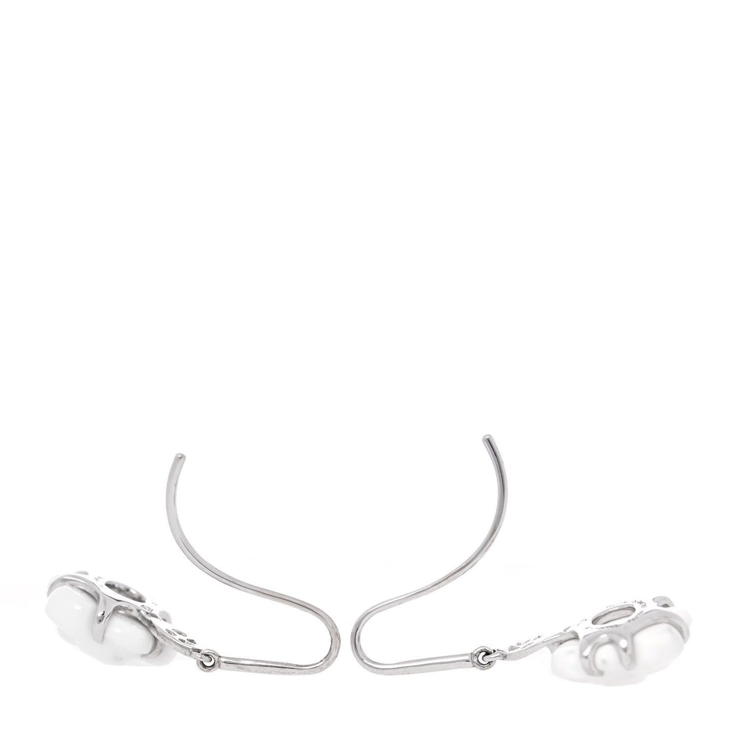 18K White Gold Diamond White Agate Camellia Earrings