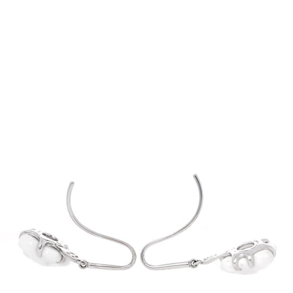 Chanel 18K White Gold Diamond White Agate Camellia Earrings 4 of 5