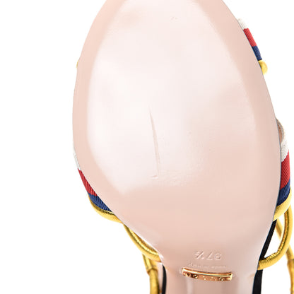 Gucci Metallic Nappa Sylvie Web Sandal 37.5 Gold 9 of 14