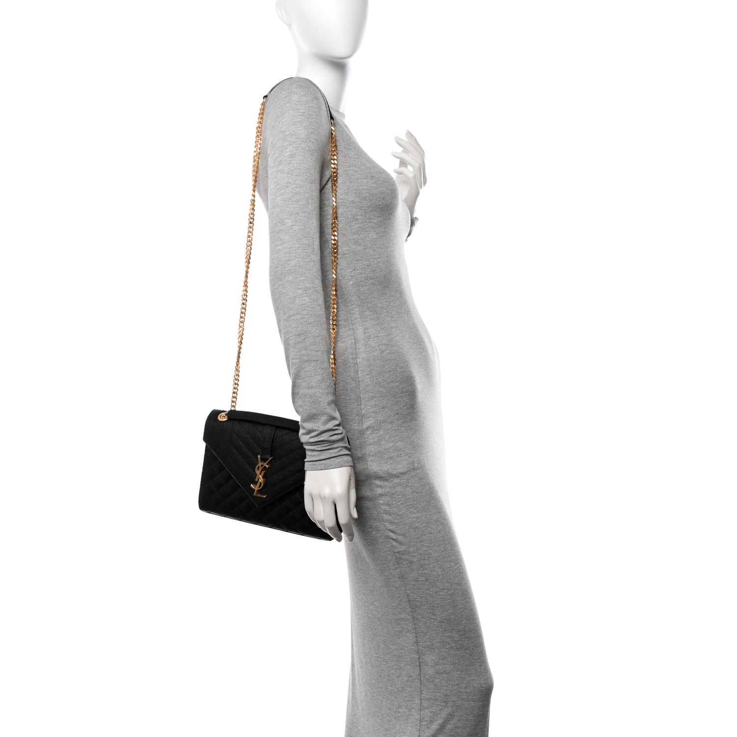 Saint Laurent Grain De Poudre Textured Mixed Matelasse Triquilt Medium Monogram Satchel Black 2 of 10