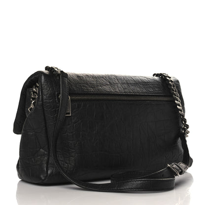 Saint Laurent Calfskin Crocodile Embossed Medium West Hollywood Monogram Fold-Over Black 3 of 9