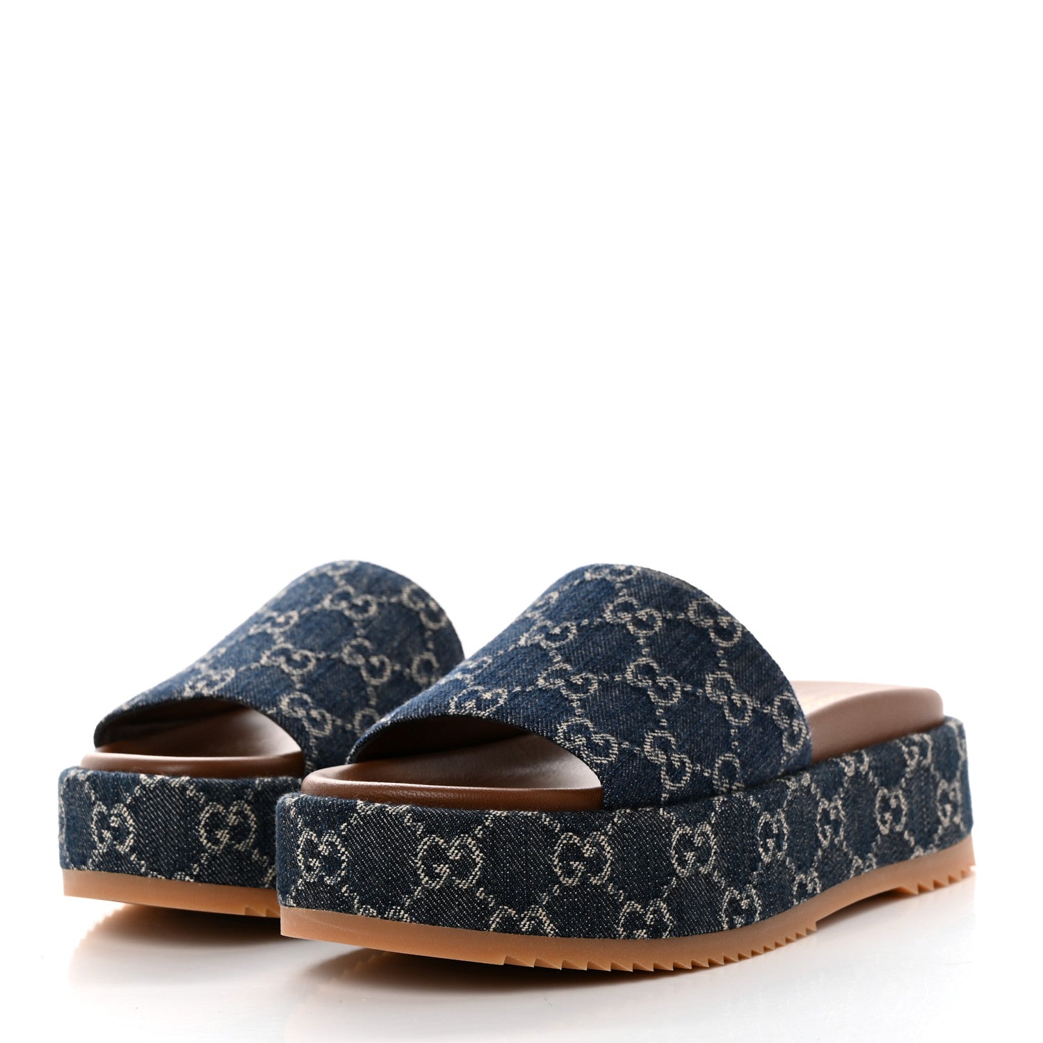 Gucci New Denim GG Monogram Angelina Platform 55mm Slide Sandals 37 Blue Tea 3 of 8