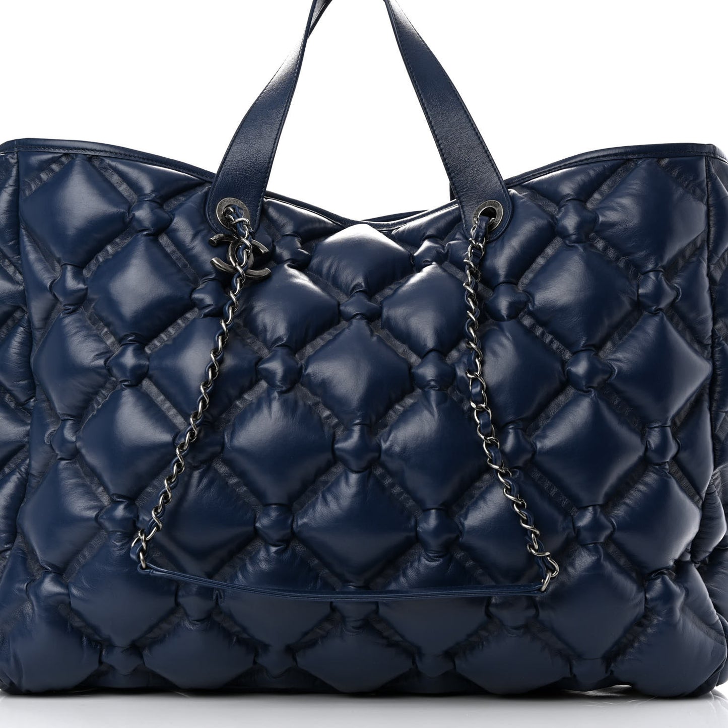 Calfskin Quilted Large Chesterfield Tote Navy