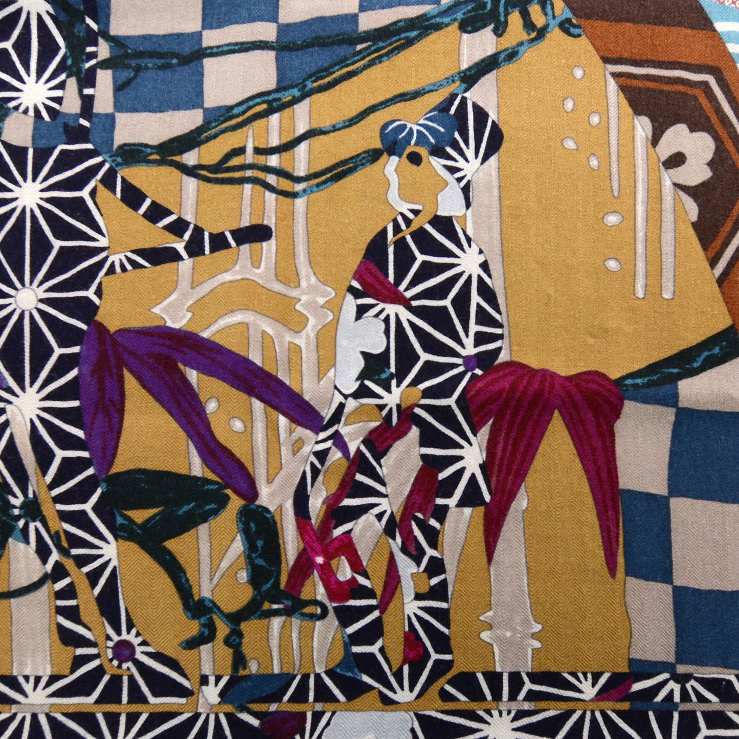 Cashmere Silk Ex Libris en Monogram Kimonos Shawl GM 140