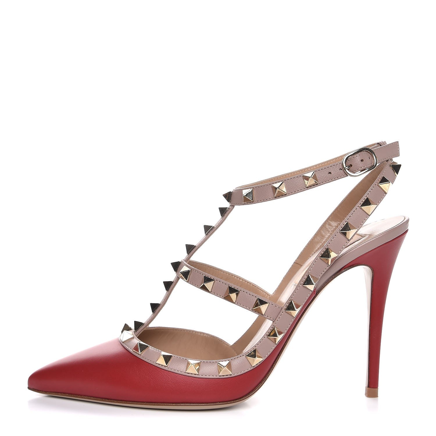 Valentino Garavani Nappa Rockstud Ankle Strap Pumps 39 Red Poudre 1 of 9
