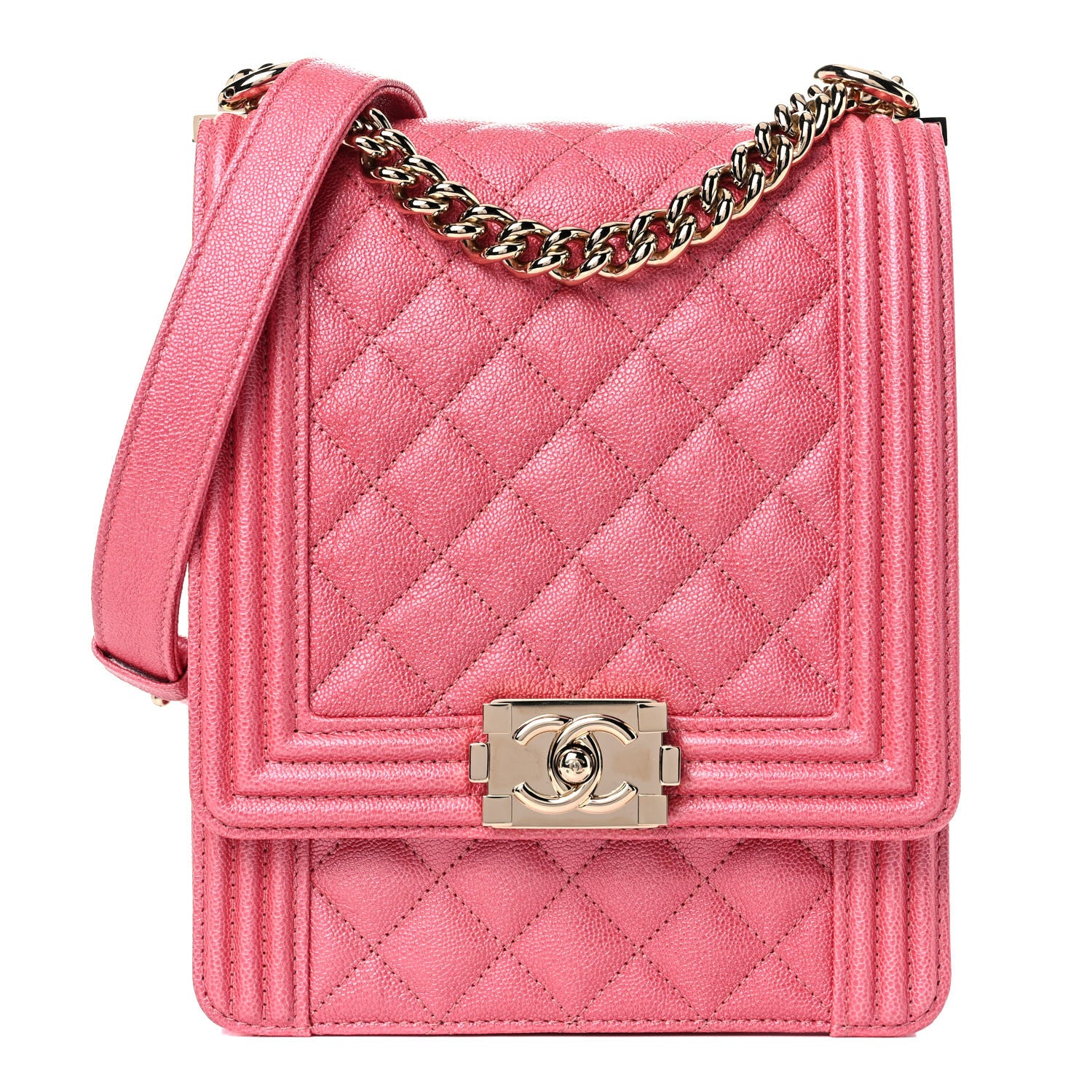 Chanel Caviar Quilted North South Boy Flap Pink 1 of 9