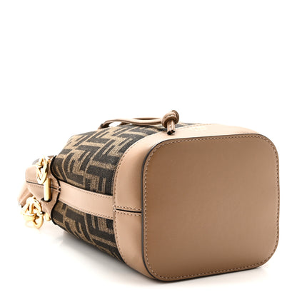 Fendi Fabric Jacquard Vitello Grace FF 1974 Mini Mon Tresor Bucket Bag Tobacco Moro Sand 4 of 10